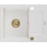 Mexen Enzo Granitspüle 1-Becken mit Abtropffläche 576 x 465 mm, weiß, goldener Siphon - 6506571005-20-G