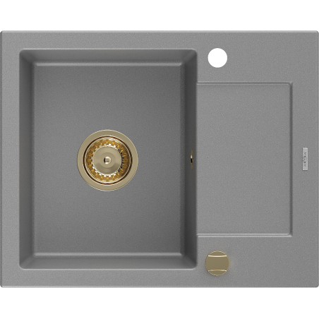 Mexen Enzo 1-becken Granitspüle mit Abtropffläche 576 x 465 mm, grau, goldener Siphon - 6506571005-71-G