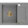 Mexen Enzo 1-becken Granitspüle mit Abtropffläche 576 x 465 mm, grau, goldener Siphon - 6506571005-71-G