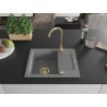 Mexen Enzo Granitspüle 1-becken mit Abtropffläche 576 x 465 mm, grau, goldener Siphon - 6506571005-71-G