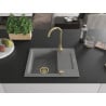 Mexen Enzo Granitspüle 1-beckig mit Abtropffläche 576 x 465 mm, grau, Siphon gold - 6506571005-71-G