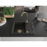 Mexen Enzo Granitspüle 1-Becken mit Abtropffläche 576 x 465 mm, Schwarz/Gold Metallic, Goldener Siphon - 6506571005-75-G