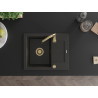 Mexen Enzo Granitspüle 1-Becken mit Abtropffläche 576 x 465 mm, Schwarz/Gold Metallic, Goldener Siphon - 6506571005-75-G
