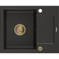 Mexen Enzo Granitspüle mit einem Becken und einer Abtropffläche 576 x 465 mm, Schwarz/Gold metallisch, Siphon Gold - 6506571005-