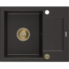 Mexen Enzo Granitspüle 1-Becken mit Abtropffläche 576 x 465 mm, Schwarz/Gold Metallic, Goldener Siphon - 6506571005-75-G