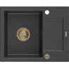 Mexen Enzo Granitspüle 1-Becken mit Abtropffläche 576 x 465 mm, schwarz gesprenkelt, goldener Siphon - 6506571005-76-G