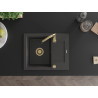 Mexen Enzo Granitspüle 1-Becken mit Abtropffläche 576 x 465 mm, schwarz gesprenkelt, goldener Siphon - 6506571005-76-G