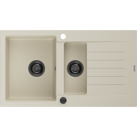 Mexen Matias 1,5-Kammer-GranitsSpüle mit Abtropfbrett 900 x 505 mm, beige, schwarzer Siphon - 6502901505-69-B