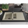 Mexen Matias Granitspüle 1,5-Becken mit Abtropffläche 900 x 505 mm, beige, schwarzer Siphon - 6502901505-69-B