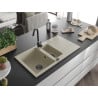 Mexen Matias Granitspüle 1,5-Becken mit Abtropffläche 900 x 505 mm, beige, schwarzer Siphon - 6502901505-69-B