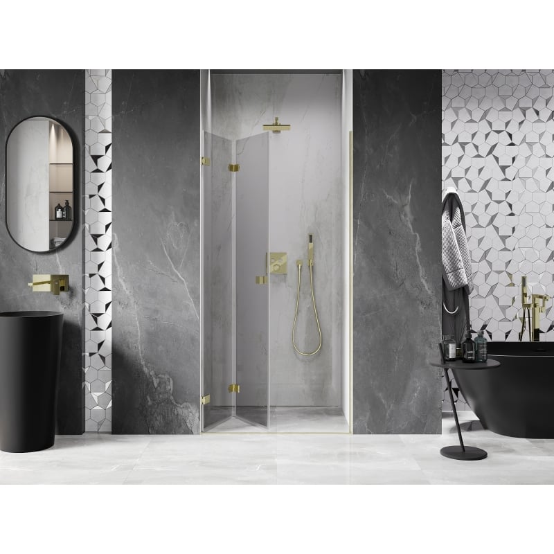 Mexen Lunar-F Linke faltbare Duschabtrennung 55 cm, transparent, gebürstetes Gold - 836-055-000-55-00-L