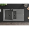 Mexen Matias Granitspüle 1,5-Becken mit Abtropffläche 900 x 505 mm, grau, schwarzer Siphon - 6502901505-71-B