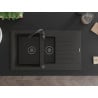 Mexen Matias Granitspüle 1,5-Becken mit Abtropffläche 900 x 505 mm, Schwarz/Gold Metallic, Schwarzer Siphon - 6502901505-75-B