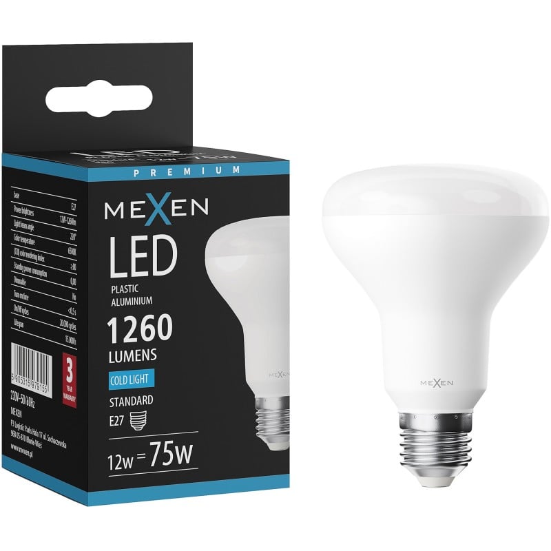 Mexen Nova LED-Glühbirne E27, R80, 12W, Kalt - 6500K, 1260 lm - L105-E27-1265-01