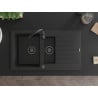 Mexen Matias Granitspüle 1,5-beckig mit Abtropffläche 900 x 505 mm, schwarz, Siphon schwarz - 6502901505-77-B