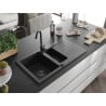 Mexen Matias Granitspüle 1,5-beckig mit Abtropffläche 900 x 505 mm, schwarz, Siphon schwarz - 6502901505-77-B