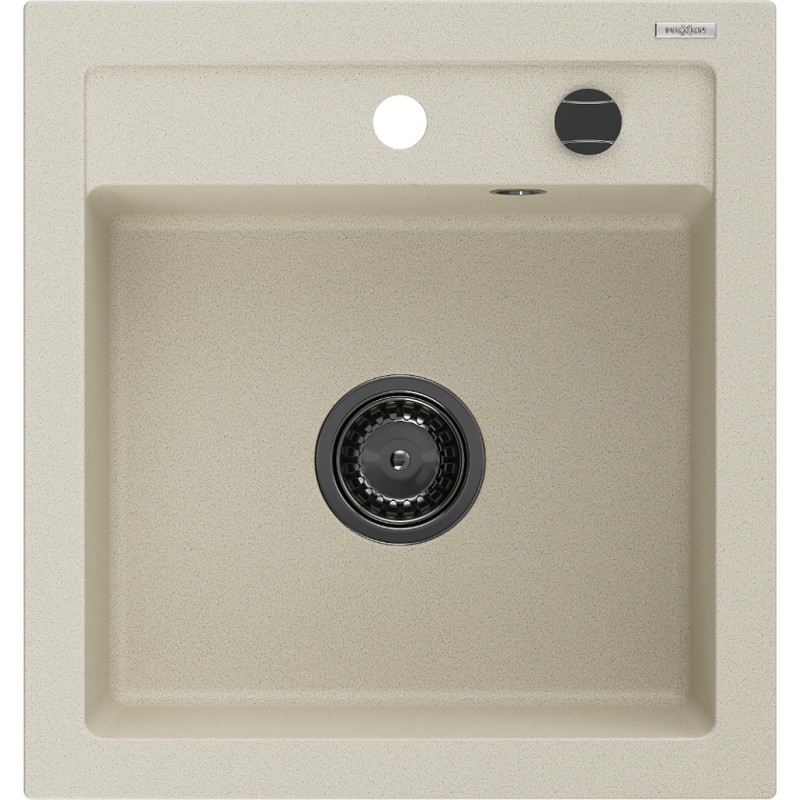 Mexen Vito Granitspüle 1 Becken 520 x 490 mm, beige, schwarzer Siphon - 6503521000-69-B