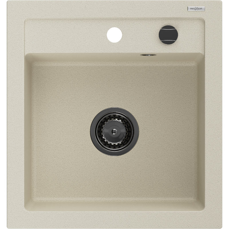 Mexen Vito Granitspüle 1-beckig 520 x 490 mm, beige, schwarzer Siphon - 6503521000-69-B