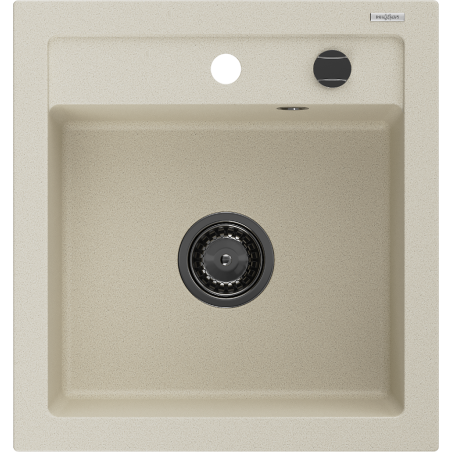 Mexen Vito Granitspüle 1-beckig 520 x 490 mm, beige, schwarzer Siphon - 6503521000-69-B