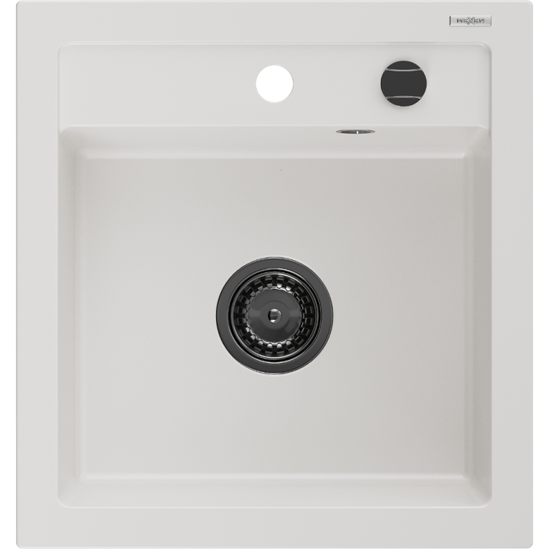Mexen Vito Granitspüle 1-Becken 520 x 490 mm, weiß, schwarzer Siphon - 6503521000-20-B