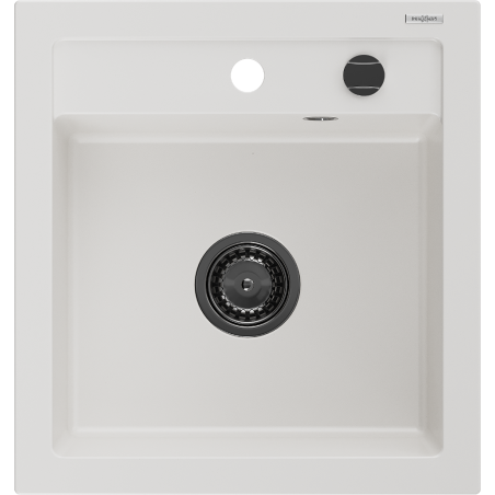 Mexen Vito Granitspüle 1-Becken 520 x 490 mm, weiß, schwarzer Siphon - 6503521000-20-B