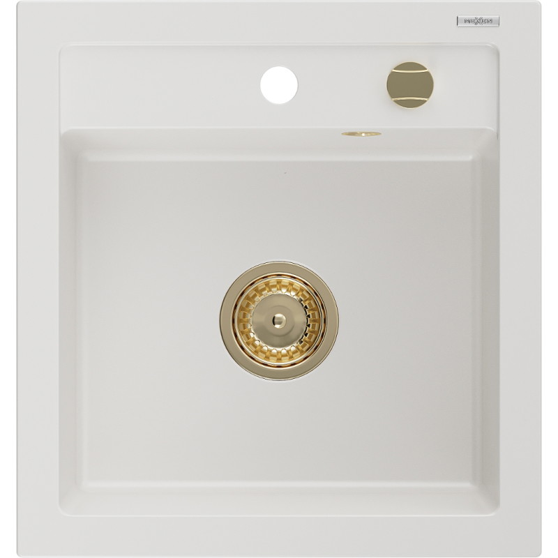 Mexen Vito granitspüle 1-becken 520 x 490 mm, weiß, siphon gold - 6503521000-20-G
