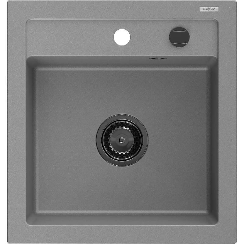 Mexen Vito Granitspüle 1-becken 520 x 490 mm, grau, schwarzer Siphon - 6503521000-71-B