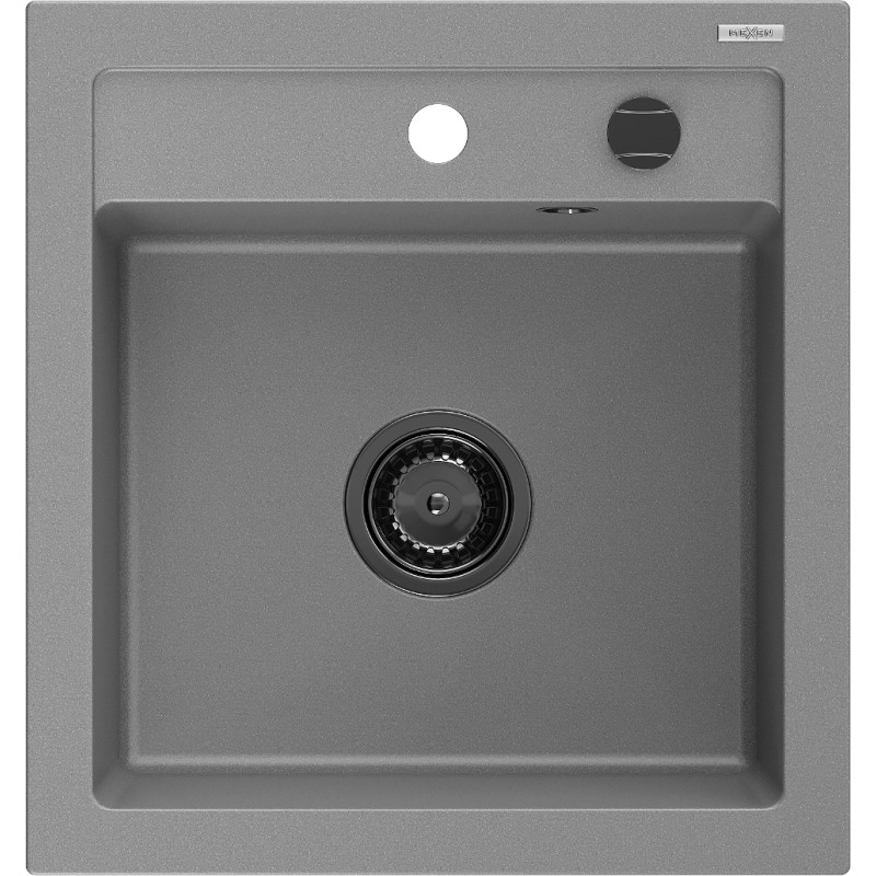 Mexen Vito granitspüle 1-beckig 520 x 490 mm, grau, schwarzer siphon - 6503521000-71-B