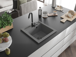 Mexen Vito Granitspüle 1-becken 520 x 490 mm, grau, schwarzer Siphon - 6503521000-71-B