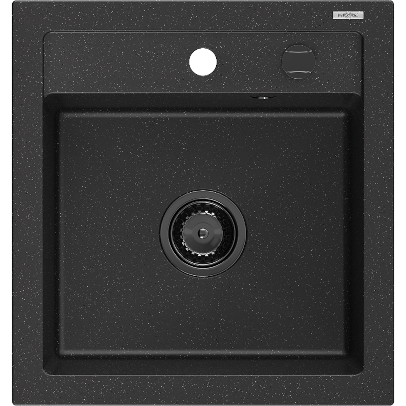 Mexen Vito Granitspüle 1-beckig 520 x 490 mm, schwarz/silber metallic, schwarze Syphon - 6503521000-73-B