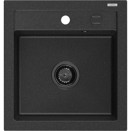 Mexen Vito Granitspüle 1-beckig 520 x 490 mm, schwarz/silber metallic, schwarze Syphon - 6503521000-73-B
