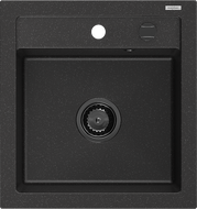 Mexen Vito Granitspüle 1-beckig 520 x 490 mm, schwarz/silber metallic, schwarze Syphon - 6503521000-73-B