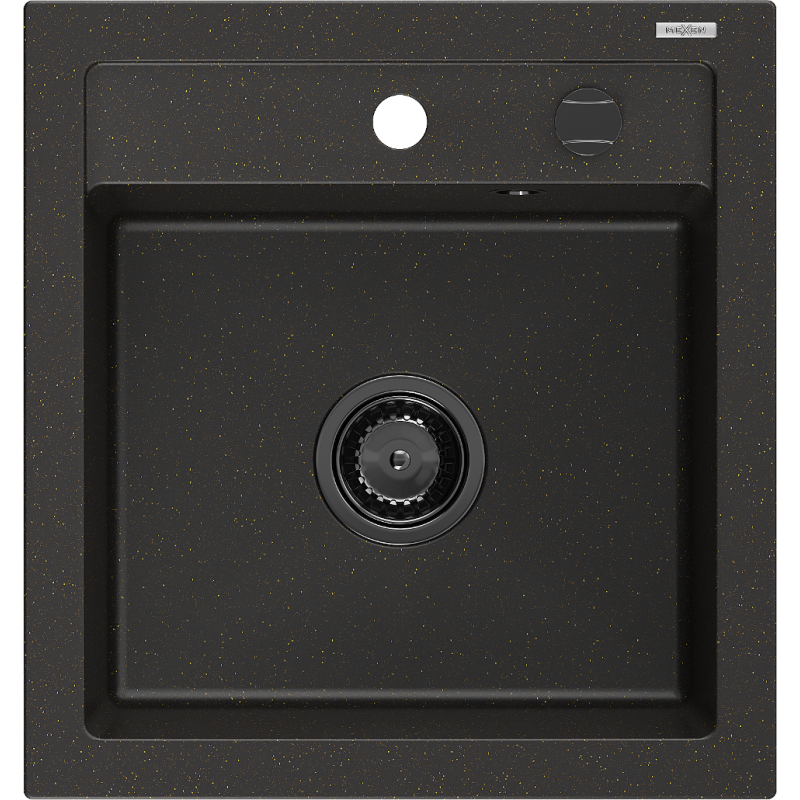 Mexen Vito Granitspüle 1-Becken 520 x 490 mm, schwarz/gold metallic, schwarzer Siphon - 6503521000-75-B