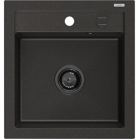 Mexen Vito Granitspüle 1-Kammer 520 x 490 mm, schwarz/gold metallic, schwarzer Siphon - 6503521000-75-B