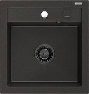 Mexen Vito Granitspüle 1-Becken 520 x 490 mm, schwarz/gold metallic, schwarzer Siphon - 6503521000-75-B