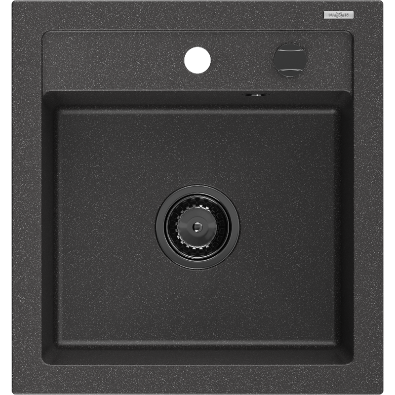 Mexen Vito Granitspüle 1-becken 520 x 490 mm, schwarz gesprenkelt, schwarzer Siphon - 6503521000-76-B