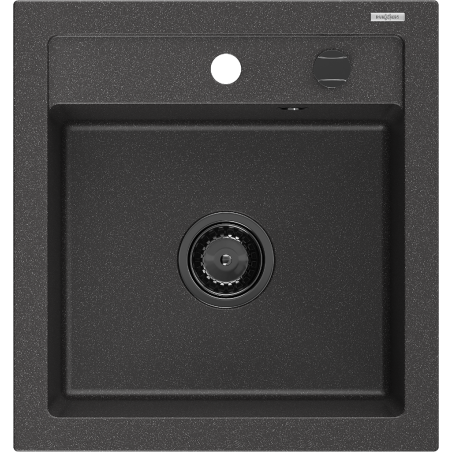 Mexen Vito Granitspüle 1-beckig 520 x 490 mm, schwarz gesprenkelt, schwarzer Siphon - 6503521000-76-B