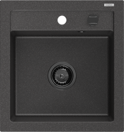 Mexen Vito Granitspüle 1-becken 520 x 490 mm, schwarz gesprenkelt, schwarzer Siphon - 6503521000-76-B