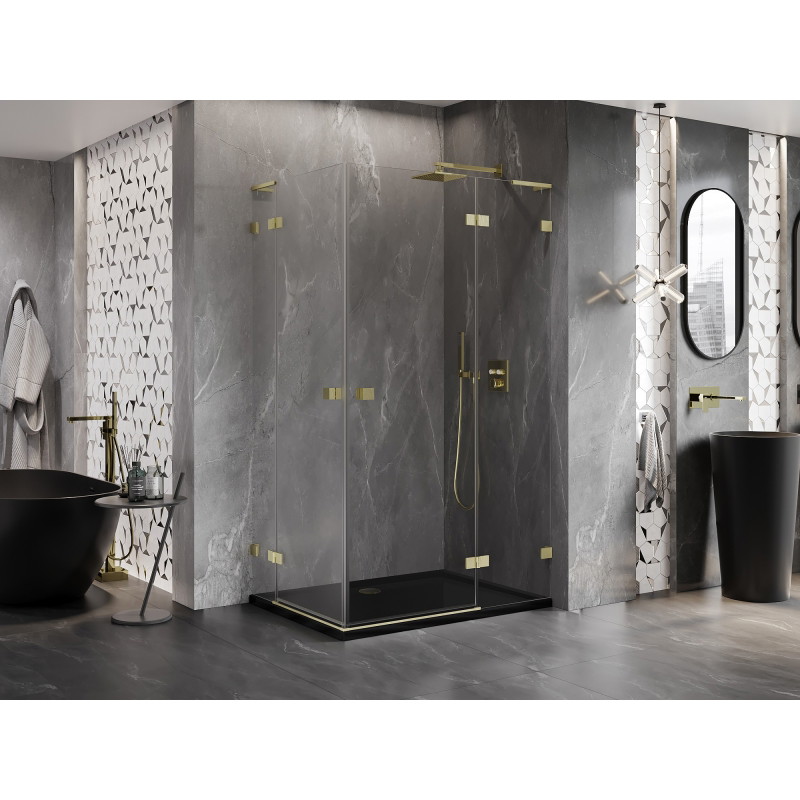 Mexen Lunar L Duo Duschkabine Schwenktür rechts 115 x 95 cm, transparent, gebürstetes Gold - 834L-115P-095L-55-00