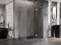 Mexen Lunar L Duo Duschkabine schwenkbar rechts 115 x 100 cm, transparent, gebürstetes Gold - 834L-115P-100L-55-00