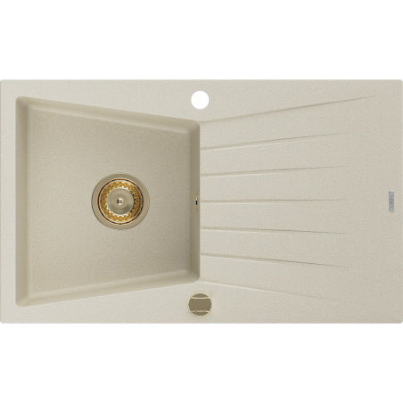 Mexen Cesar Granitspüle 1-Becken mit Abtropffläche 775 x 470 mm, beige, goldener Siphon - 6514771010-69-G