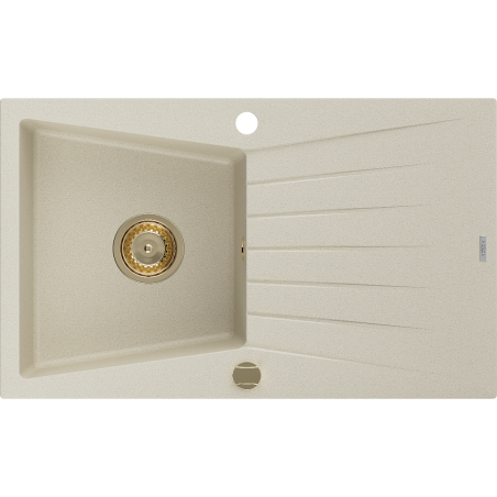 Mexen Cesar Granitspüle 1-Becken mit Abtropffläche 775 x 470 mm, beige, Siphon gold - 6514771010-69-G