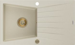 Mexen Cesar Granitspüle 1-Becken mit Abtropffläche 775 x 470 mm, beige, goldener Siphon - 6514771010-69-G