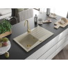 Mexen Cesar Granitspüle 1-Becken mit Abtropffläche 775 x 470 mm, beige, goldener Siphon - 6514771010-69-G