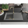 Mexen Cesar Granitspüle 1-Becken mit Abtropffläche 775 x 470 mm, grau, goldener Siphon - 6514771010-71-G