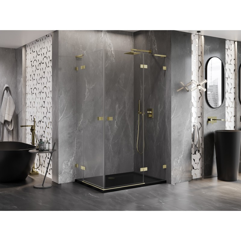 Mexen Lunar L Duo Duschkabine schwenkbar rechts 115 x 110 cm, transparent, gebürstetes Gold - 834L-115P-110L-55-00