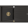 Mexen Cesar Granitspüle 1-Becken mit Abtropffläche 775 x 470 mm, Schwarz/Gold-Metallic, Siphon Gold - 6514771010-75-G