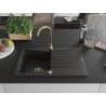 Mexen Cesar Granitspüle 1-Becken mit Abtropffläche 775 x 470 mm, Schwarz/Gold-Metallic, Siphon Gold - 6514771010-75-G