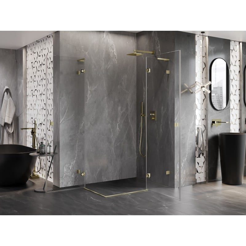 Mexen Lunar L Duo Duschkabine, rechtsseitig öffnend, 120 x 105 cm, transparent, gebürstetes Gold - 834L-120P-105L-55-00