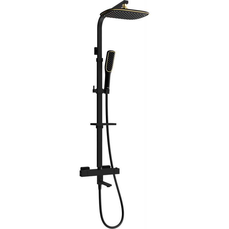 Mexen CQ49 Bade- und Duschset mit Regendusche und Thermostatarmatur, schwarz/gold - 779104995-75